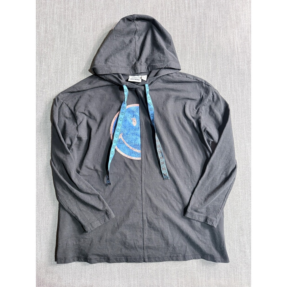 LOGO Lori Goldstein SmileyWorld Hoodie Top Black Graphic Long Sleeve Medium